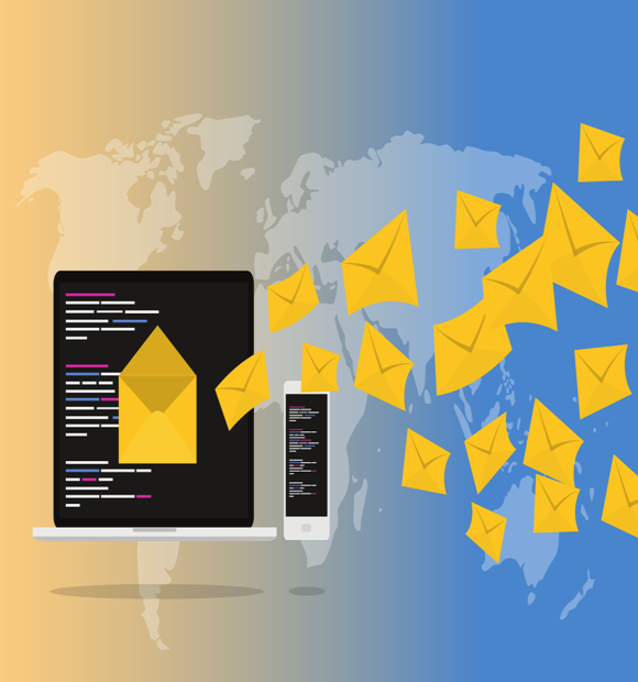 email marketing image. Shows email being sent to different subscribers of one's business. www.cyberlinkdigital.com