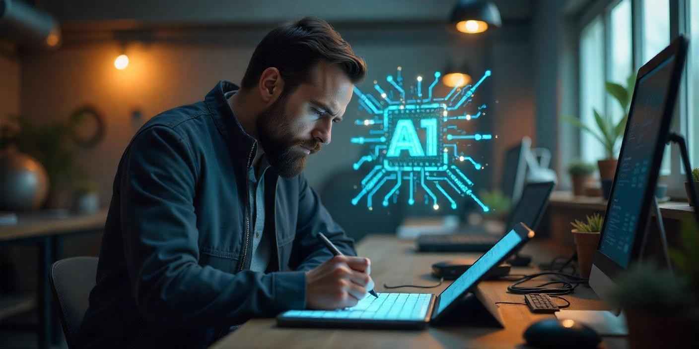 IN cyberlink digital office, an employee is writing AI powered content for our client