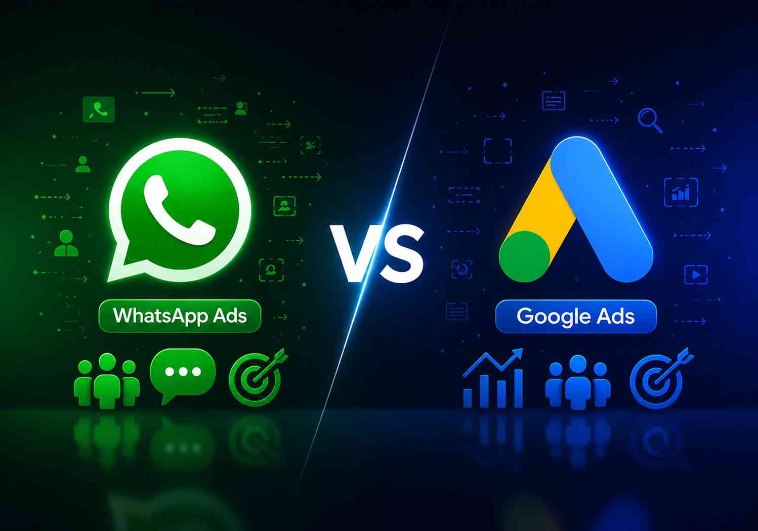 "WhatsApp Ads vs Google Ads comparison for lead generation, customer intent, and conversions