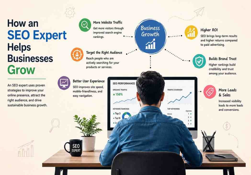 SEO expert helping businesses grow through higher Google rankings, local SEO, increased organic traffic, and AI search optimization.