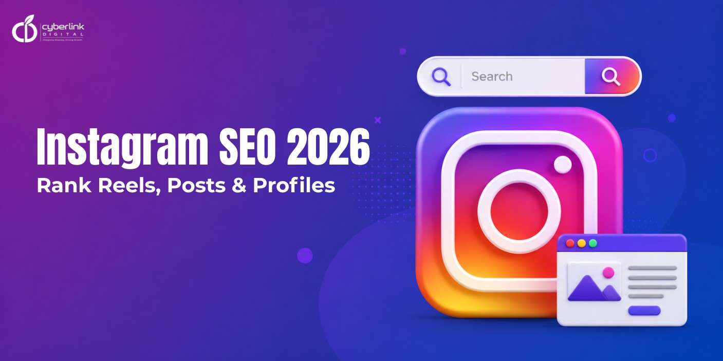 Instagram SEO 2026 guide showing how to rank Reels, posts, and profiles on Instagram and Google Search