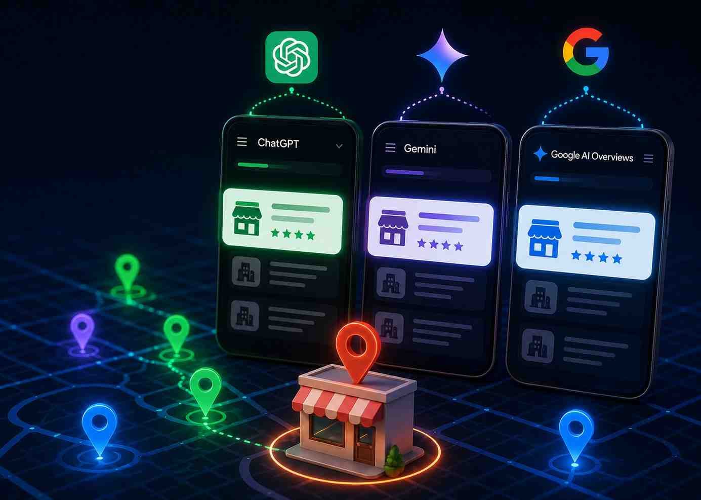 how ChatGPT, Gemini, and Google AI Overviews evaluate local businesses using structured data, E-E-A-T, content quality, and trust signals.